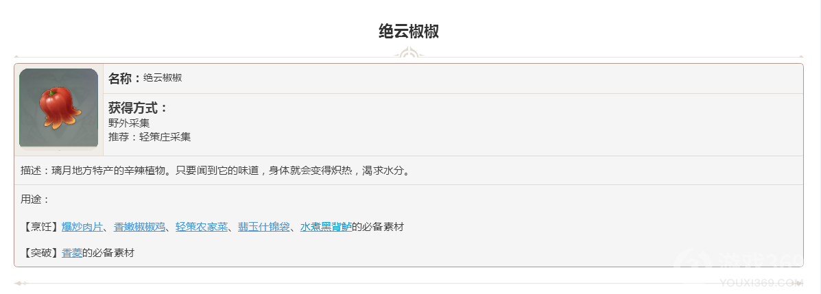 原神采集素材绝云椒椒图鉴大全