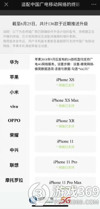 广电5G适配机型 iPhone XS 及以上全部支持