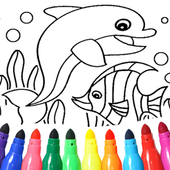 海豚和鱼着色书