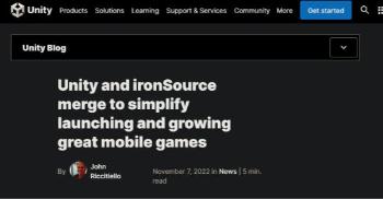 引擎开发商Unity于IronSource合并现已完成